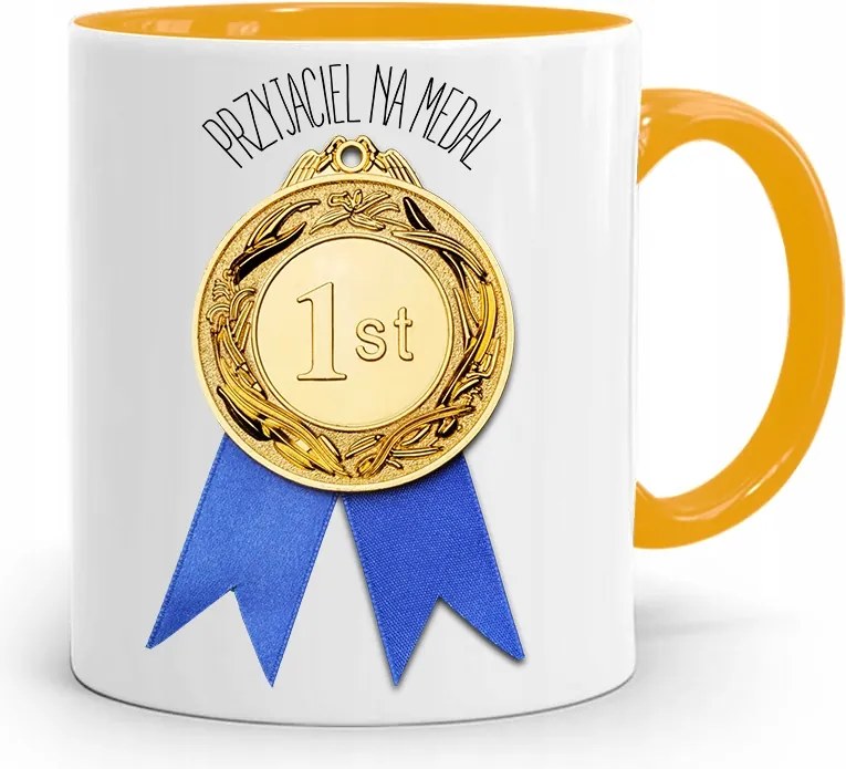 Sárga Bögre Barátnak Barát Érem Nyomtatott Fényképpel