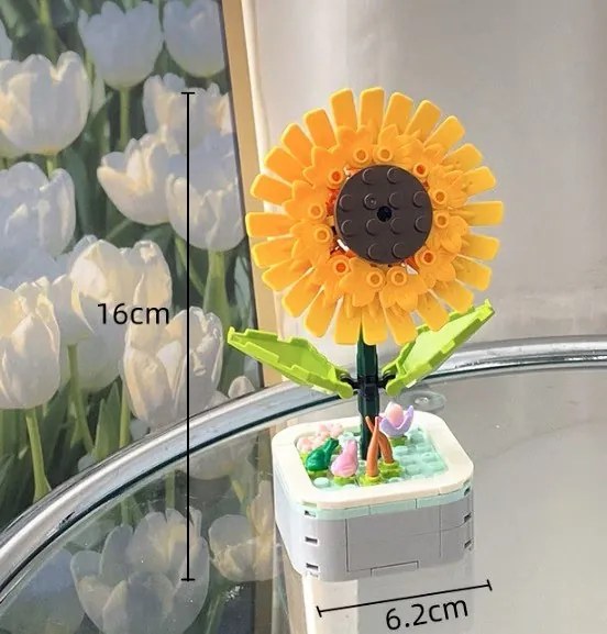 Építőjáték készlet Napraforgó cserépben Kreatív dísz, 16x6,2 cm, Sárga Tökéletes ajándék