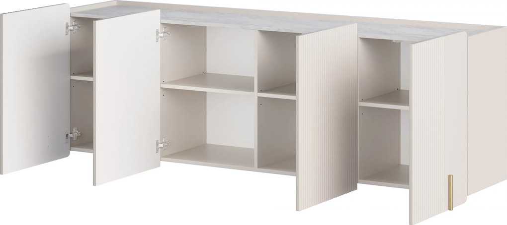 Malmi függesztett négyajtós komód 200 cm - kasmír / crema bianca / arany