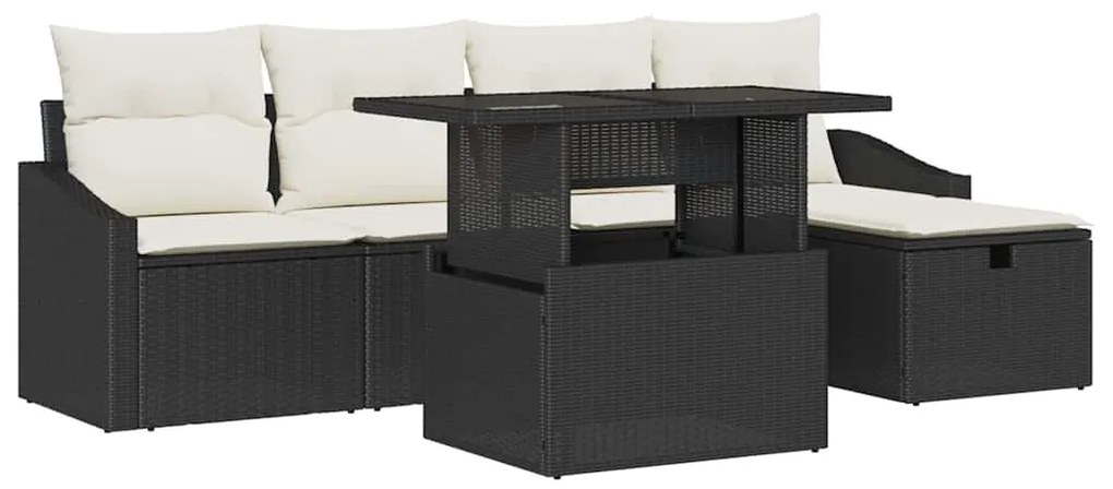 Kerti Kanapé Szett 6 pcs Fekete polirattan