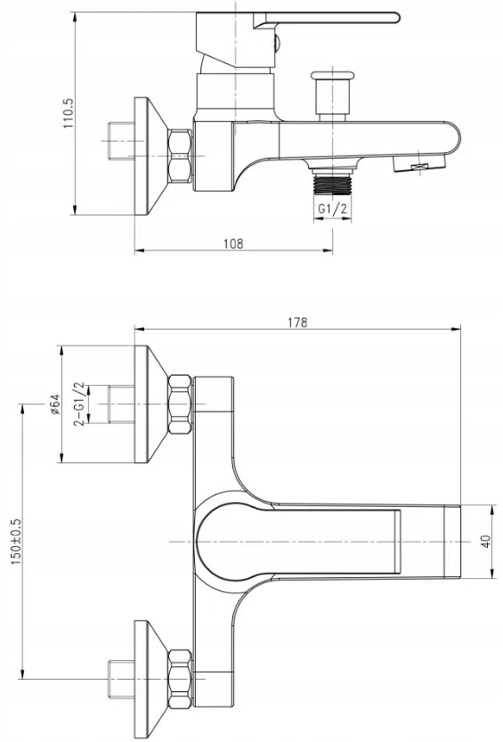 Cersanit Verso, falra szerelhető zuhany-kád csaptelep, króm, S951-402