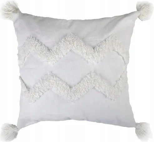 Boho krémszínű párnahuzat rojtokkal 40x40 cm