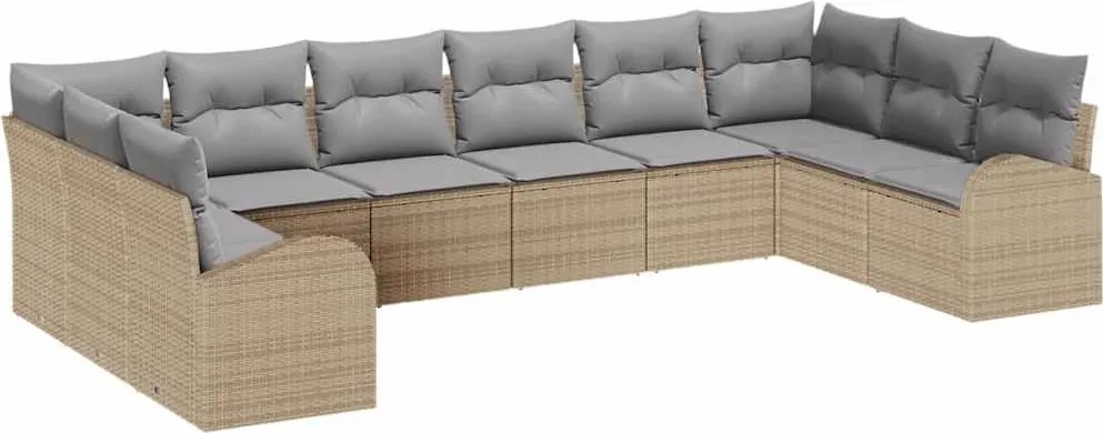 vidaXL Kanapé Szett párnával 10 pcs Bézs Polyrattan