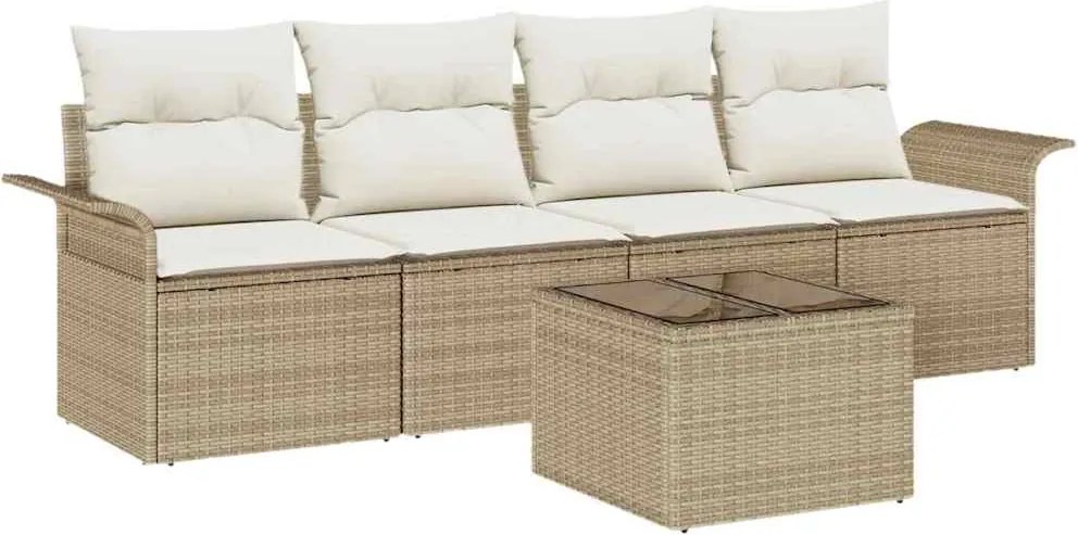 vidaXL Kerti Kanapé Szett párnával 5 pcs Beige és krém polirattan
