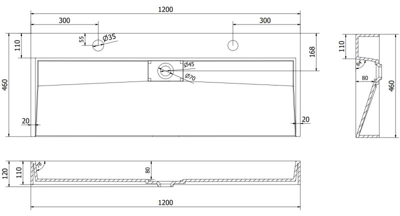 Mexen Ava, konglomerátumból készült munkalap mosogató 2/O 120 x 46 cm, fehér, 23011202