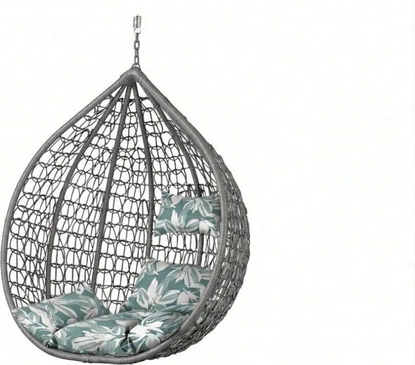 Szürke függőszék KOKON állvány nélkül, zöld-fehér párna