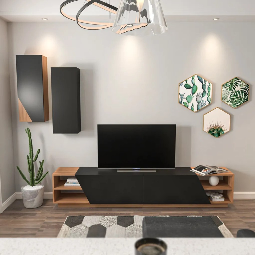 Zebra TV-állvány, fekete-teak, 240 cm