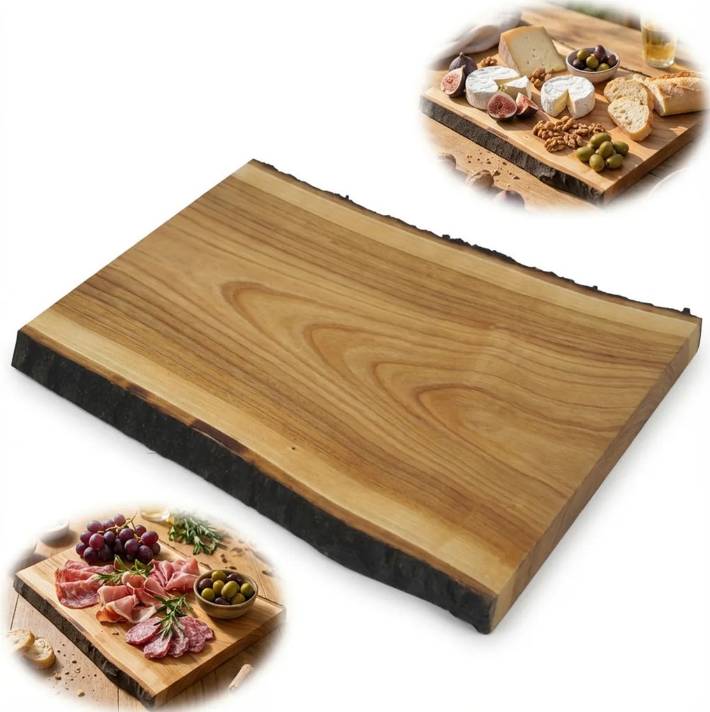 Tömör Cseresznye fa vágódeszka snack tálaláshoz Kéreggel