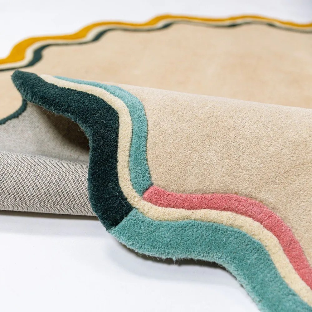 Natúr színű kézi szövésű gyapjú kerek szőnyeg ø 180 cm Leo Scallop – Flair Rugs