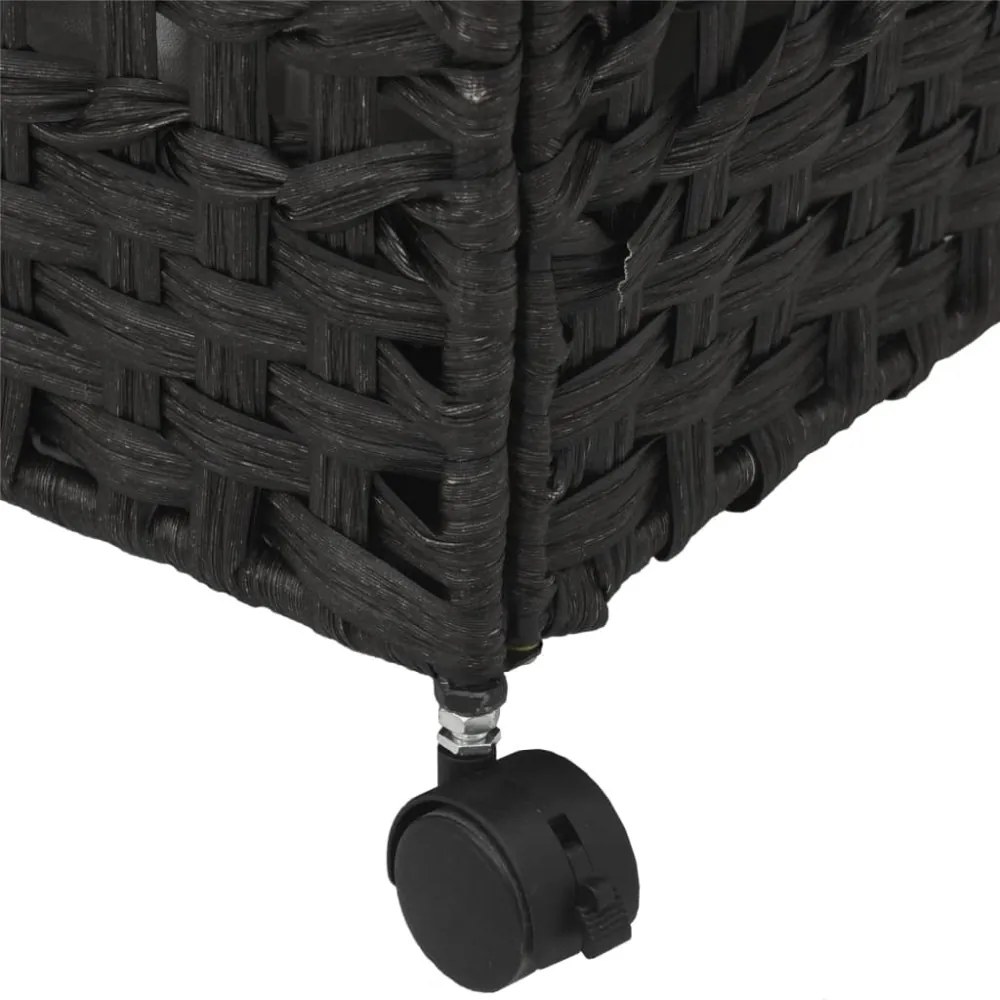 fekete rattan szennyeskosár kerekekkel 66x35x60 cm