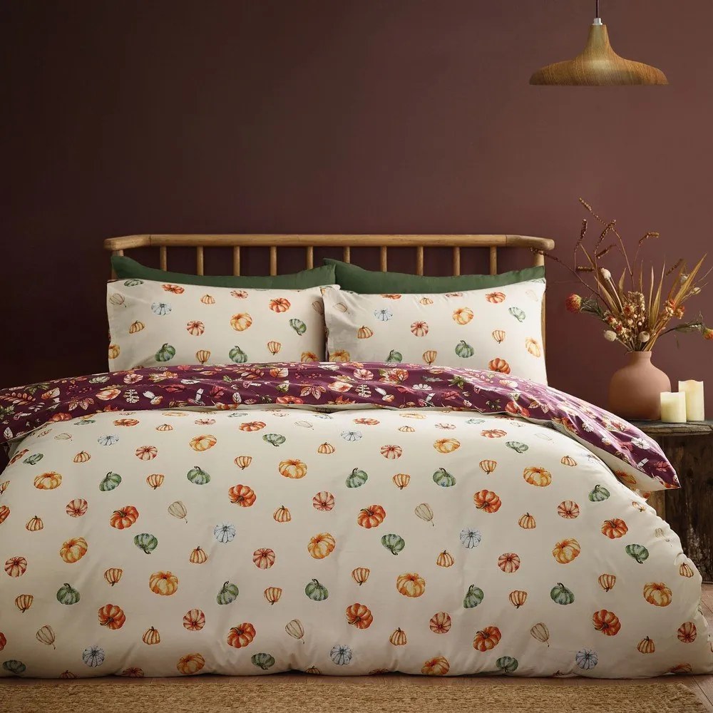 Lila kétszemélyes-hosszabbított ágyneműhuzat 230x220 cm Autumn Pumpkins – Catherine Lansfield