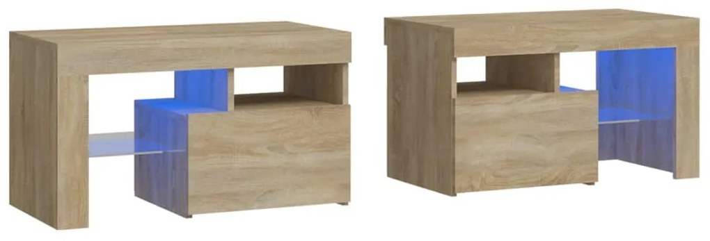 2 db sonoma tölgy színű LED-lámpás éjjeliszekrény 70x36,5x40 cm
