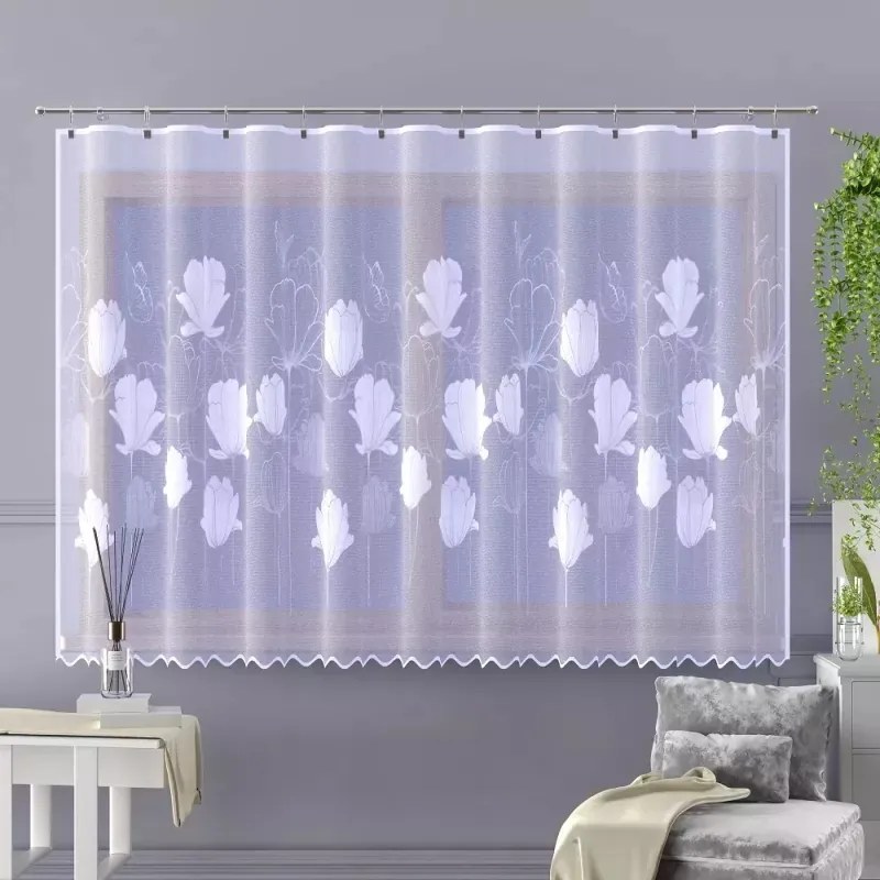 Gyönyörű finom jacquard függöny fehér virágokkal Apollonia A129 300x175 cm