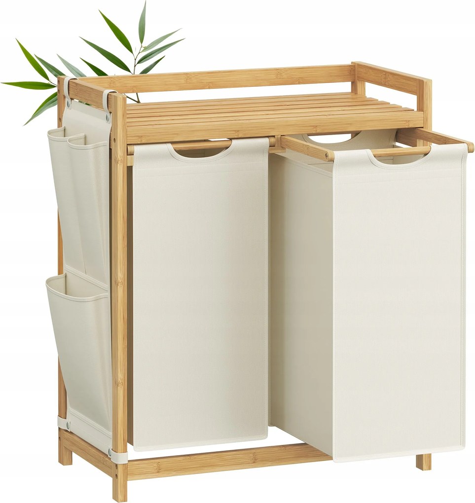 Bambusz szennyestartó kosár 2 x 50 L fehérnemű 100 L bambusz rendszerező