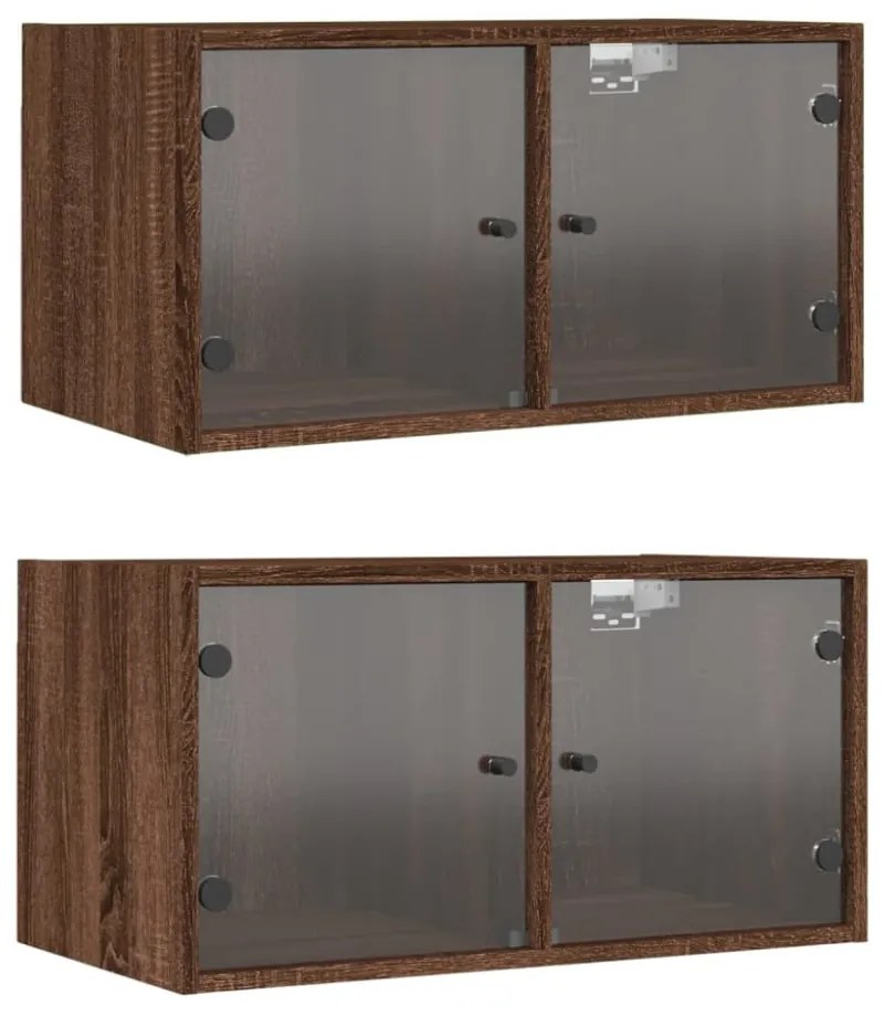 2 db barna tölgy színű faliszekrény üvegajtókkal 68,5x37x35 cm