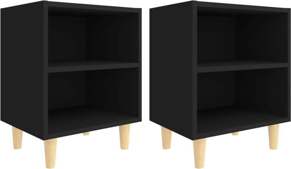 vidaXL 2 db fekete éjjeliszekrény tömör fa lábakkal 40 x 30 x 50 cm