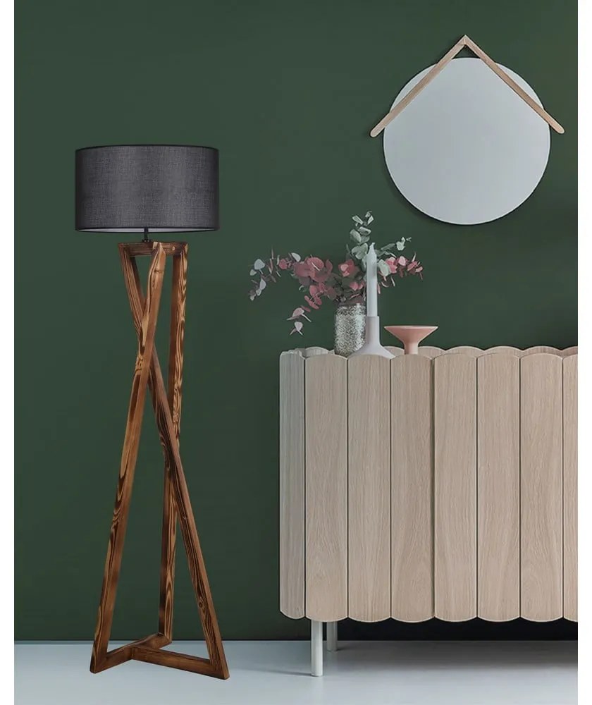 Fekete-barna állólámpa textil búrával (magasság 166 cm) Maçka – Opviq lights