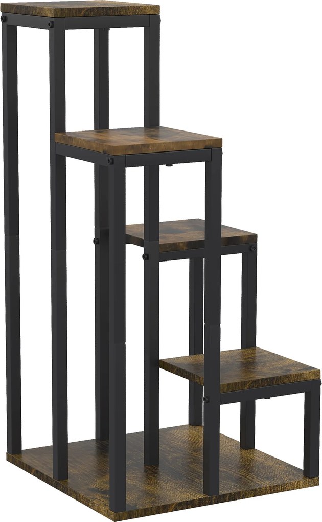 Outsunny 4-Szintes Virágtartó, 81 cm Magas Virágos állvány Belső és Külső Használatra, Acél Virágtartó Polc, Több szintes Virágos állvány, Virág Lépés