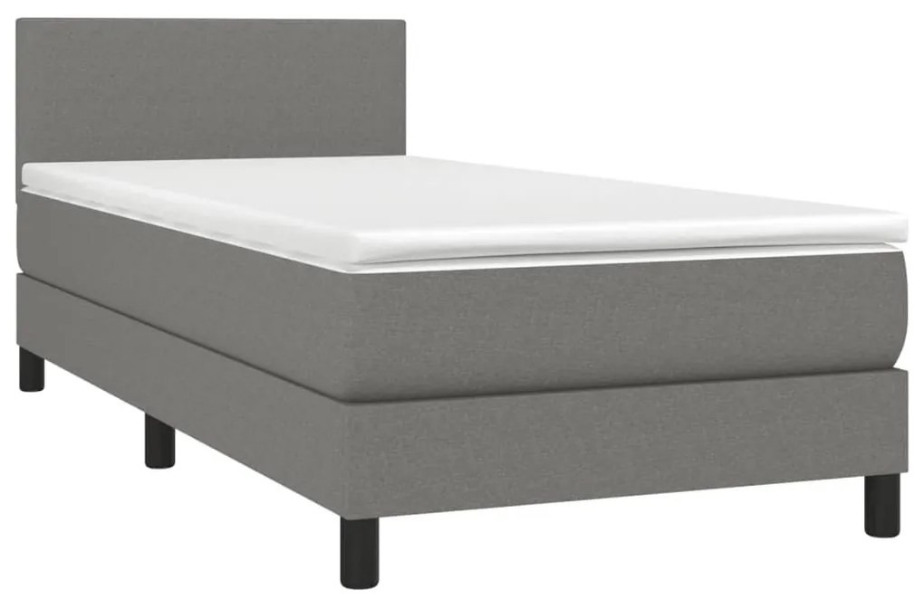 sötétszürke szövet rugós és LED-es ágy matraccal 90x190 cm