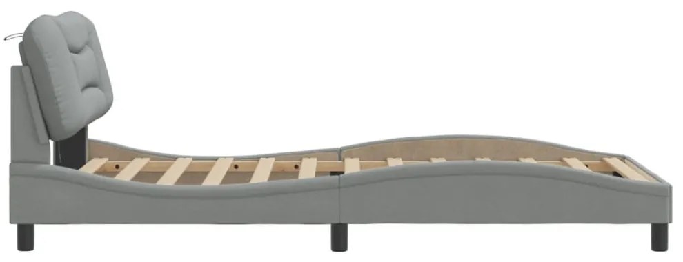 világosszürke szövet ágykeret LED-ekkel matrac nélkül 100x200cm