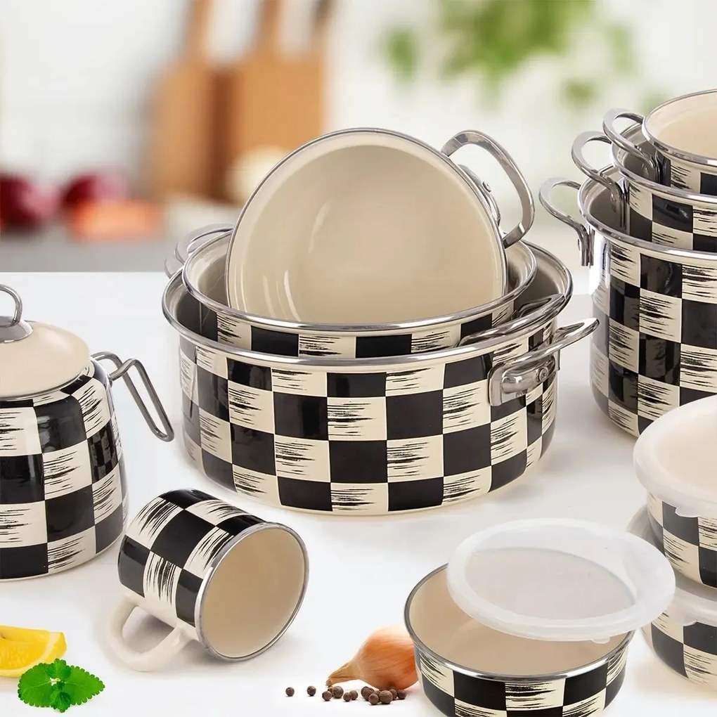 Orion Šachovnice Lem zománcozott edény, 3 l, átmérő 22 cm, 22 cm átmérőjű