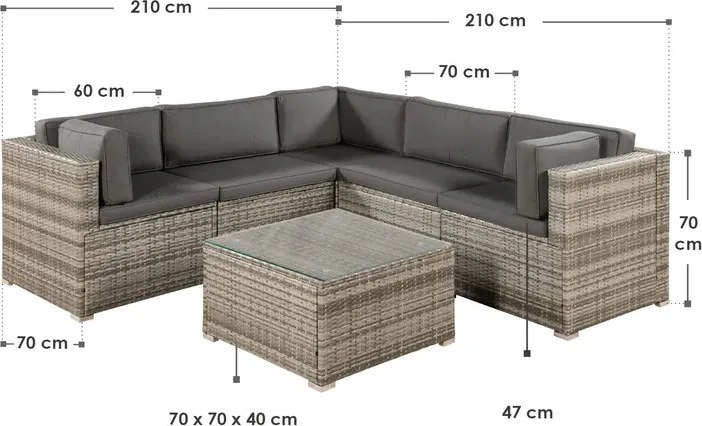 Juskys Nassau kerti rattan bútor szett - bézs-szürke