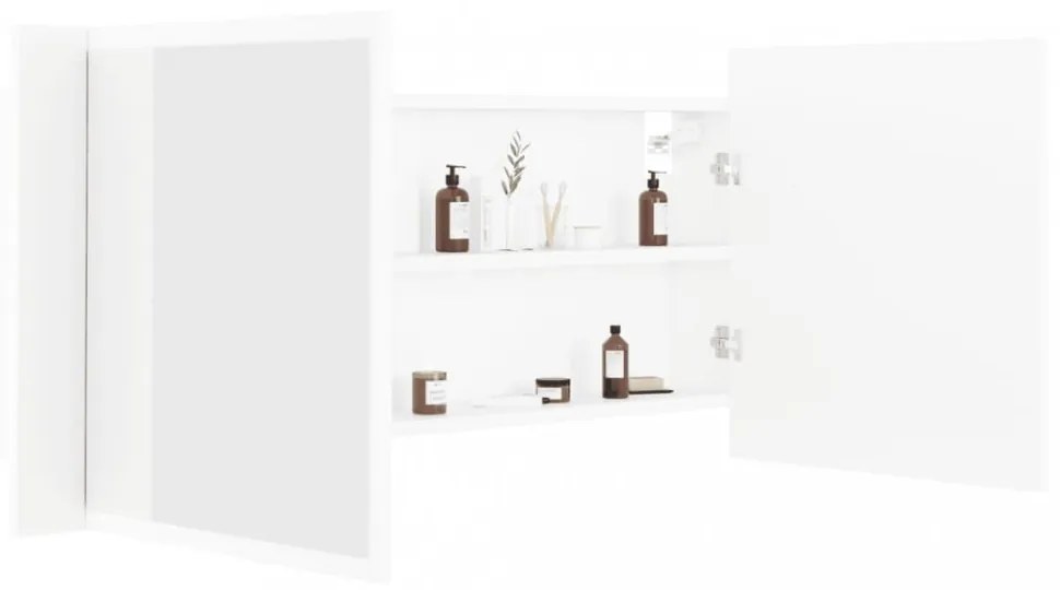 fehér akril LED-es fürdőszobaszekrény tükörrel 100 x 12 x 45 cm