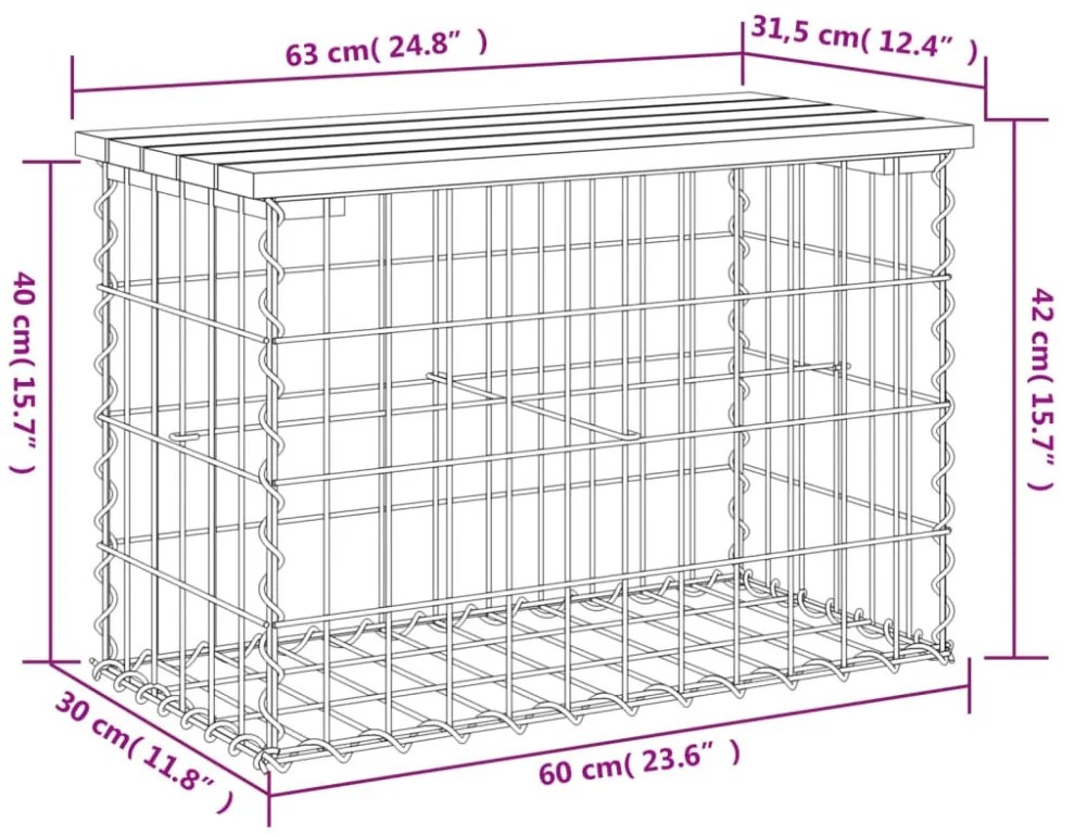 tömör impergnált fenyőfa gabion kerti pad 63 x 31,5 x 42 cm