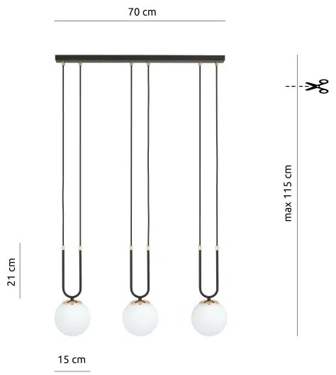 Csillár zsinóron GLAM 3xE14/10W/230V fekete