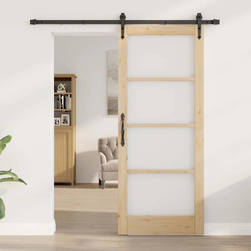 Egyszerű Csúszó Ajtó Barna 83 x 202 cm Fa és fém