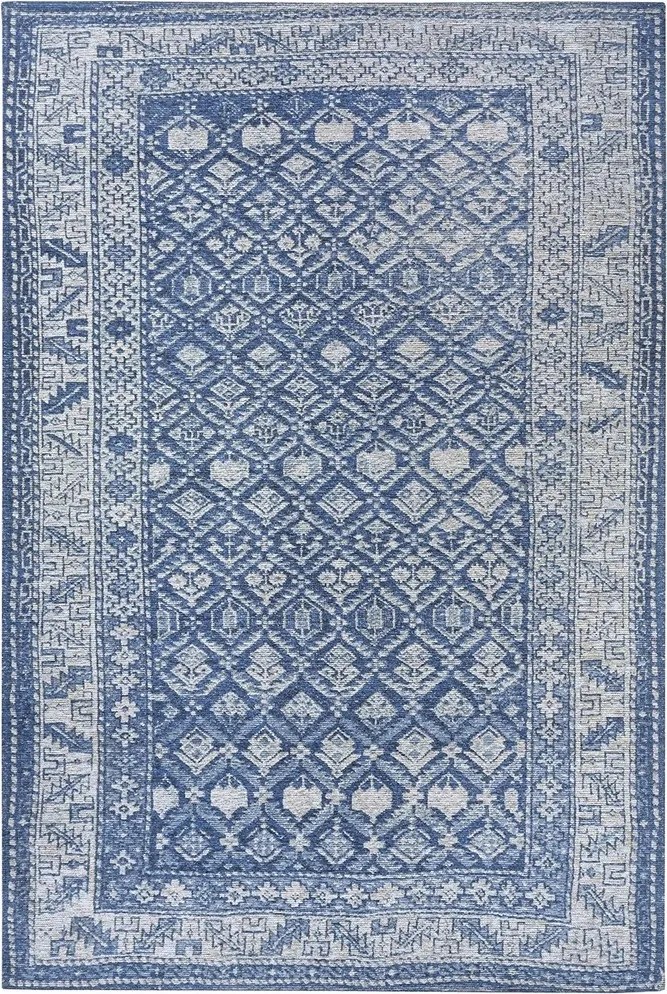 Nappali szőnyeg 200x285cm, zsenília mintás klasszikus kék, lapos szövésű