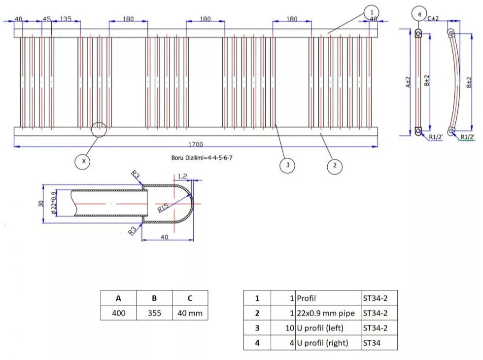 Törölközőszárító radiátor 40 x 170 cm - Nero Italia (fekete)