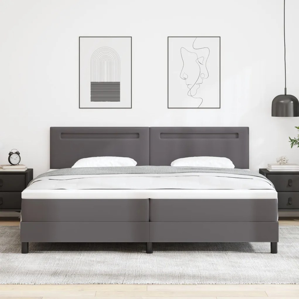 Boxspring Ágy Matraccal Szürkében, 200x200 cm, Műbőr.