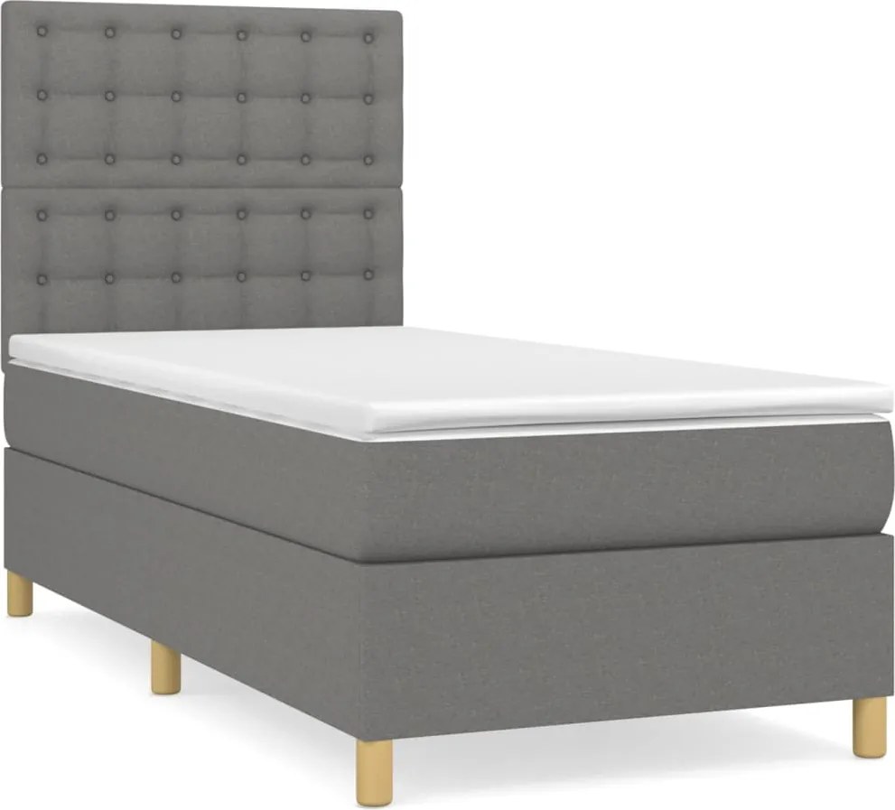 vidaXL sötétszürke szövet rugós ágy matraccal 100 x 200 cm