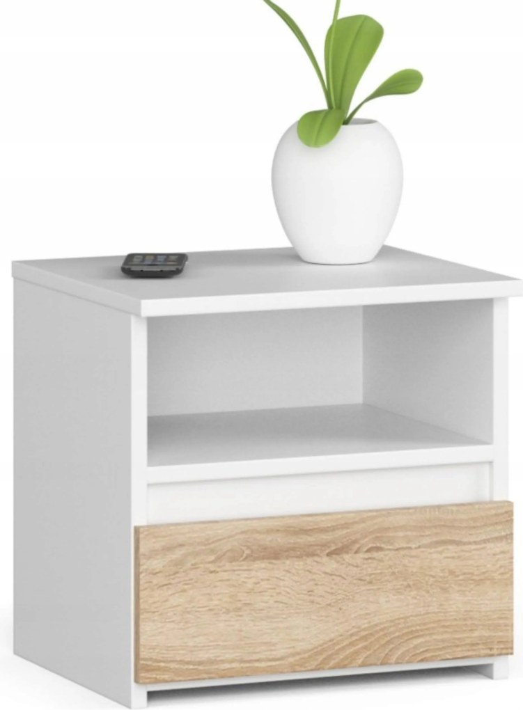 Éjjeliszekrény CL1 fehér-sonoma dohányzóasztal 40cm Akd