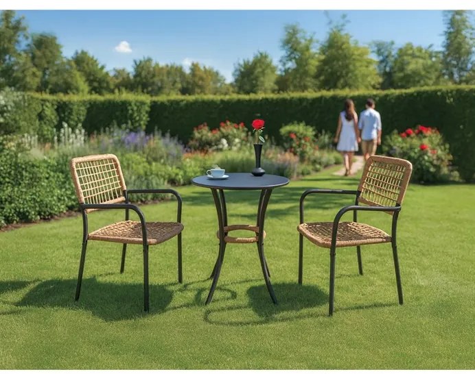 Erkély Bútorszett, Fém + Polyrattan, Bézs. AZ-L1103 NAT