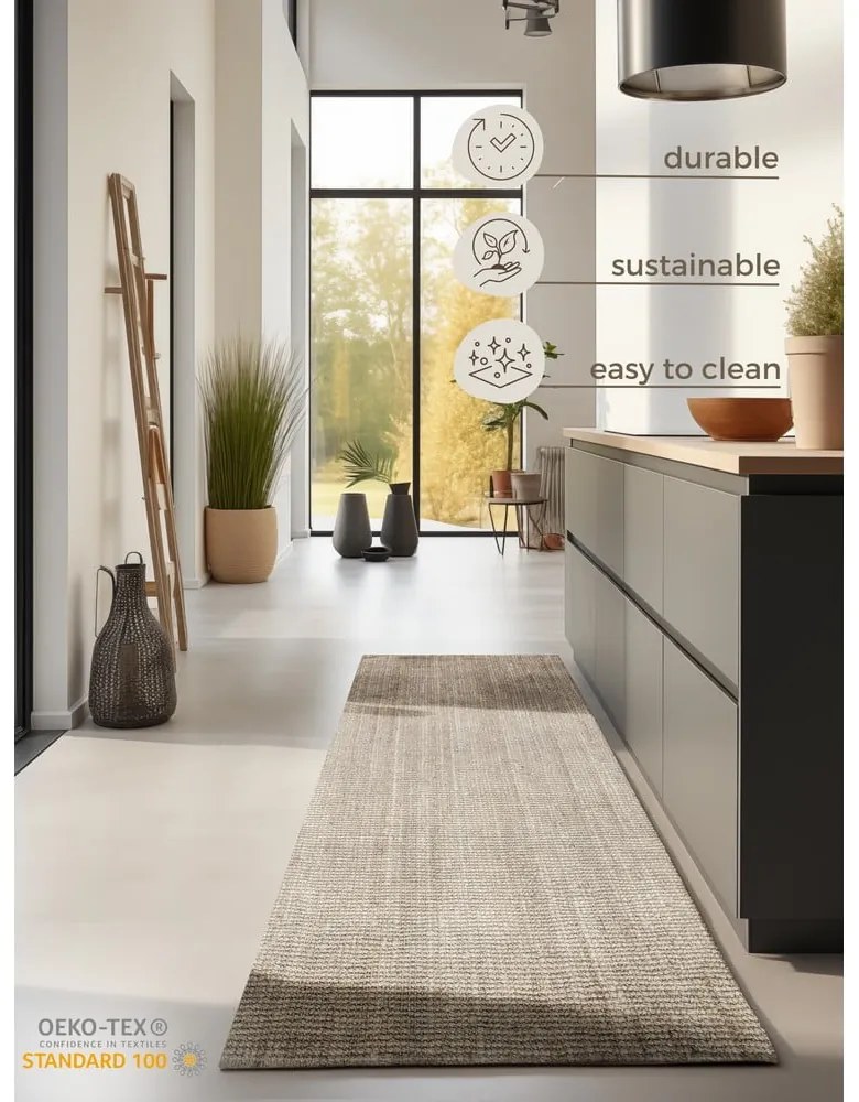 Krémszínű juta futószőnyeg 80x200 cm Bouclé – Hanse Home