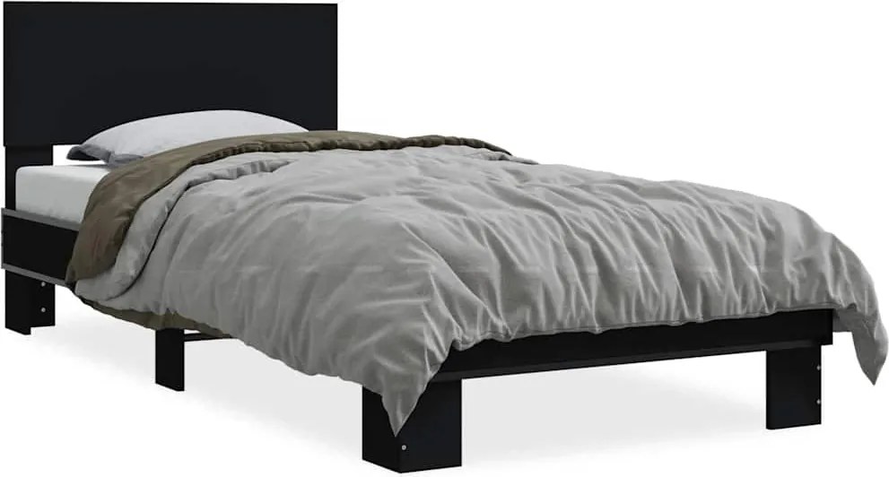 vidaXL fekete szerelt fa és fém ágykeret 75 x 190 cm