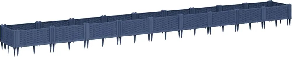 vidaXL kékszürke PP kerti virágláda cövekekkel 362,5 x 42,5 x 28,5 cm