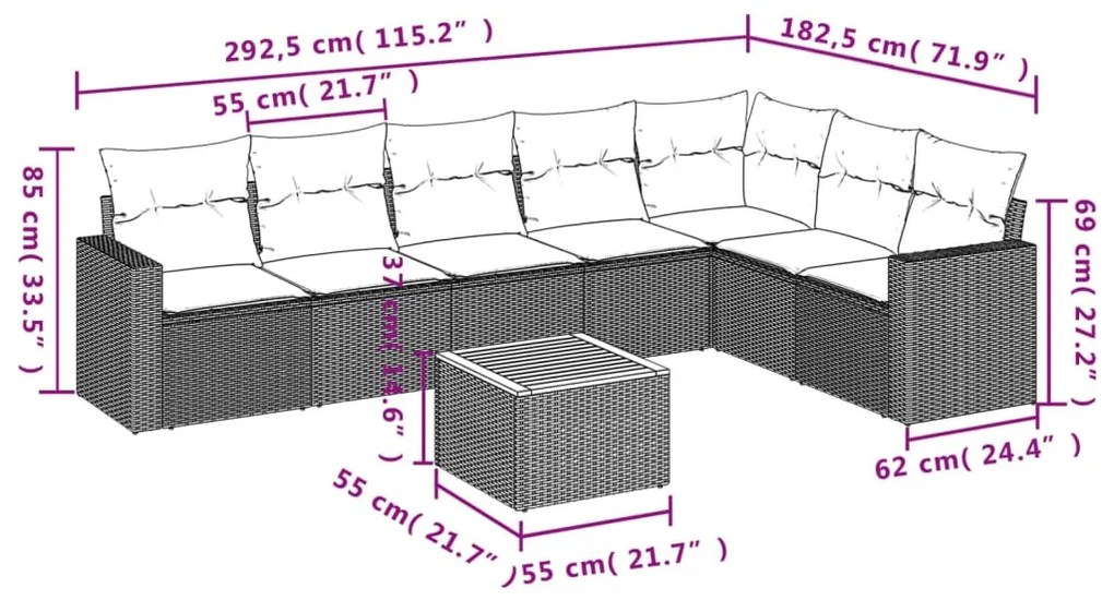 8 részes bézs polyrattan kerti ülőgarnitúra párnával