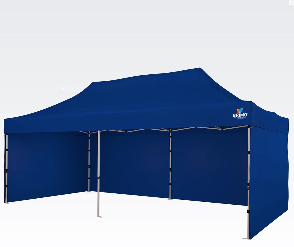 Párty sátor 3x6m Keresztvázas (3 fal) - Acél szerkezet és ponyva 330g/m² - plusz 3 oldalfal - Kék