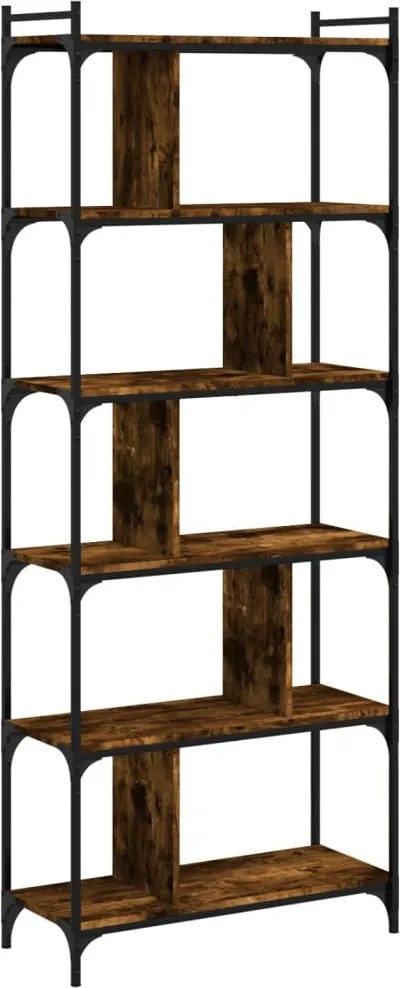 vidaXL 6 szintes füstös tölgy színű fa könyvespolc 76 x 32 x 192 cm