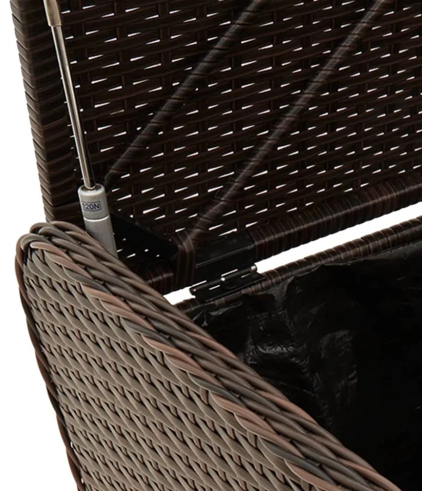 barna polyrattan tárolópad párnával 115 x 51 x 52 cm