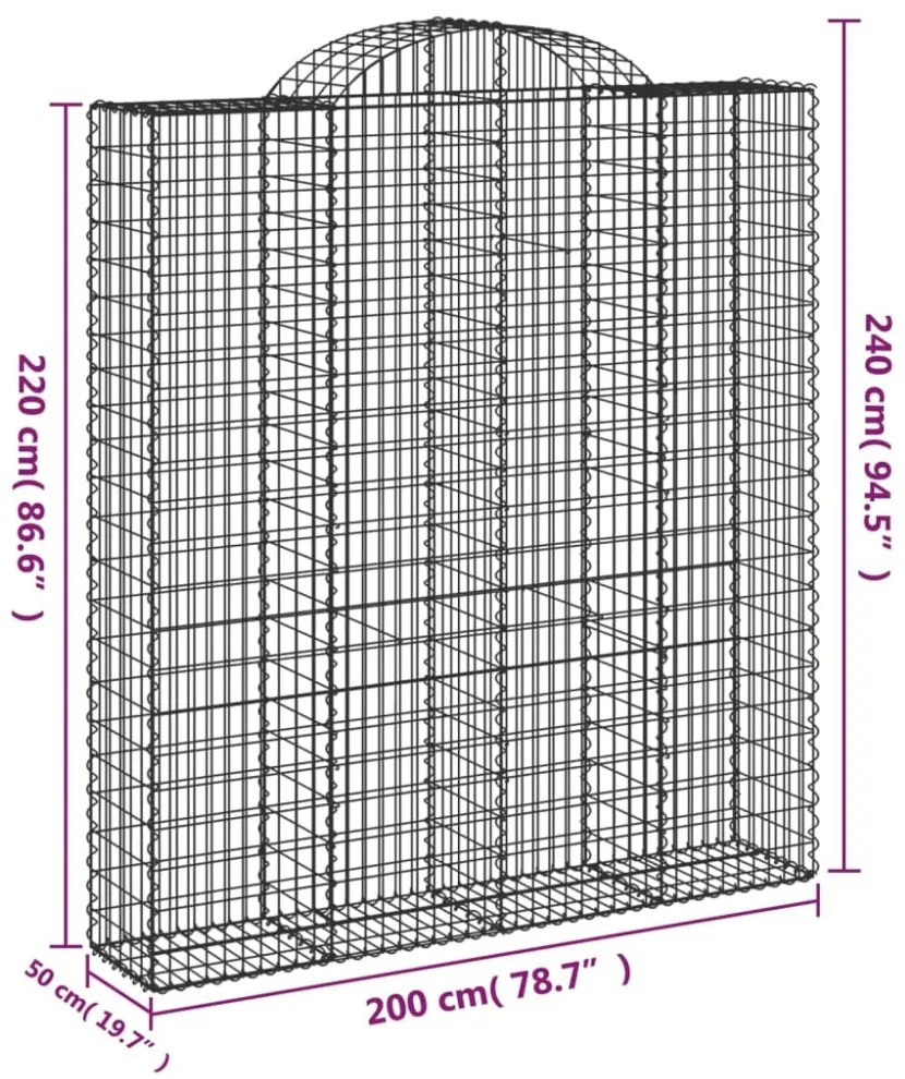 5 db íves horganyzott vas gabion kosár 200x50x220/240 cm