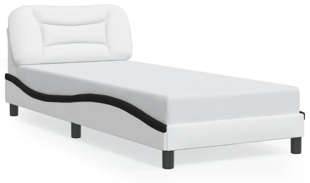 fehér és fekete műbőr ágykeret LED-világítással 90 x 200 cm