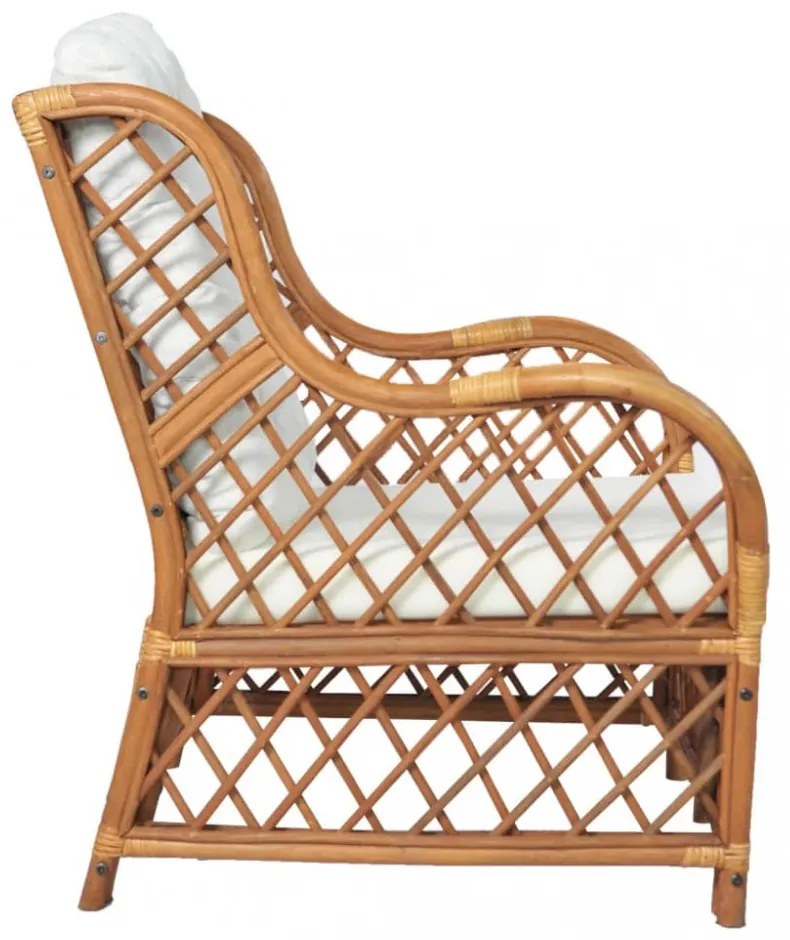 vidaXL világosbarna természetes rattan és lenvászon kanapé párnával