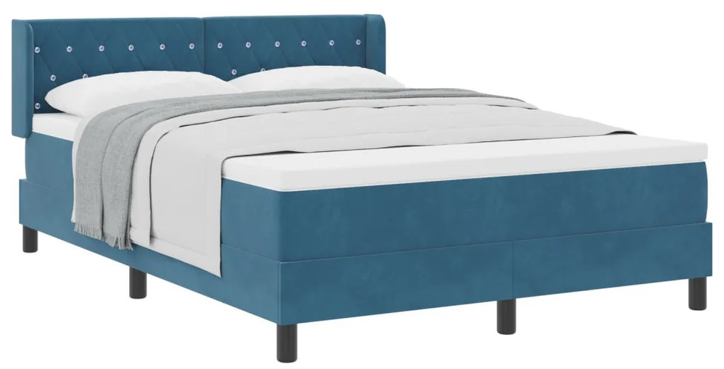 Boxspring Ágy Matrac Sötétkék 160x200 cm Bársony