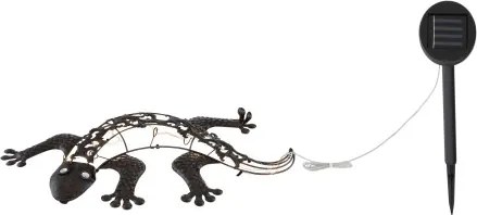 Globo 33518 Solar fém falilámpa, bronz színben, gekkó figurával. Két kapcsolási lehetőség: sima világítás, vagy villogás. IP44, kapcsolóval, inkl. 1xAA Ni-Mh 300mAh 1,2V, BxH:500x250, AL:50, inkl. 25xLED 0,06W 3V, 3000K