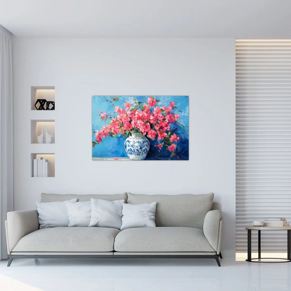 Kép - Váza rózsaszín virágokkal (90x60 cm)