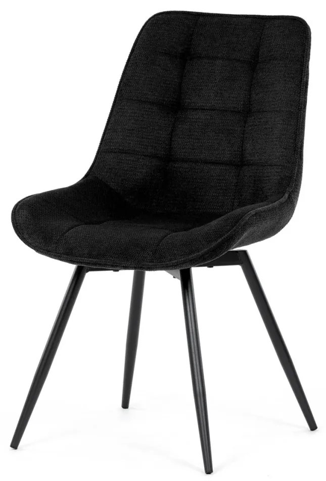 Scaun de sufragerie, tapițerie din material negru, picioare din metal negru, mecanism rotativ 90°/90° (stânga/dreapta) - funcție inversă